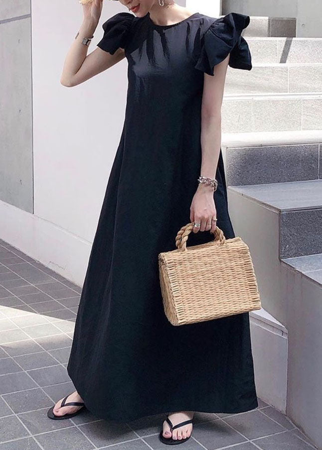 Casual Black O Neck Patchwork Cotton Dress Summer