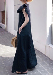 Casual Black O Neck Patchwork Cotton Dress Summer