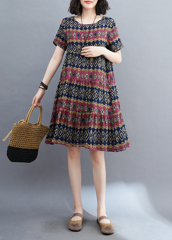 Casual Black O-Neck Ruffled Patchwork Mid Dress Summer