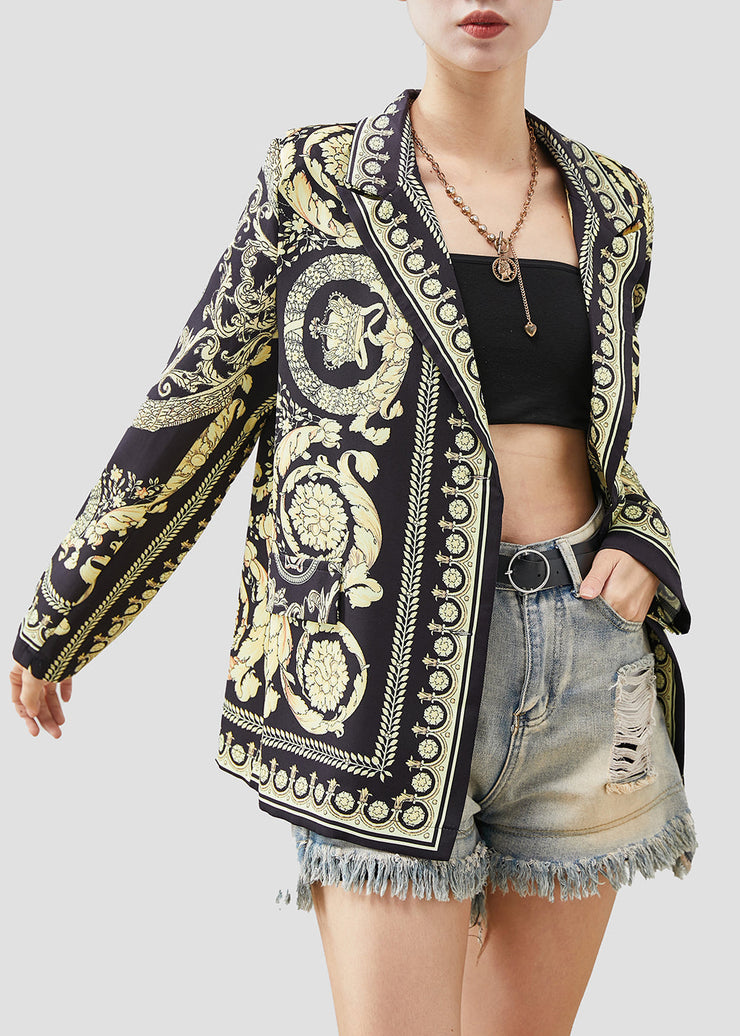 Casual Black Original Design Print Spandex Coat Spring