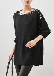 Casual Black Oversized Nail Bead Knit Sweaters Winter