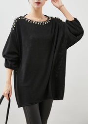 Casual Black Oversized Nail Bead Knit Sweaters Winter