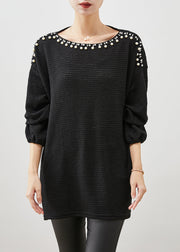 Casual Black Oversized Nail Bead Knit Sweaters Winter