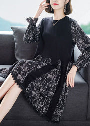 Casual Black Oversized Patchwork Print Chiffon Robe Dresses Spring