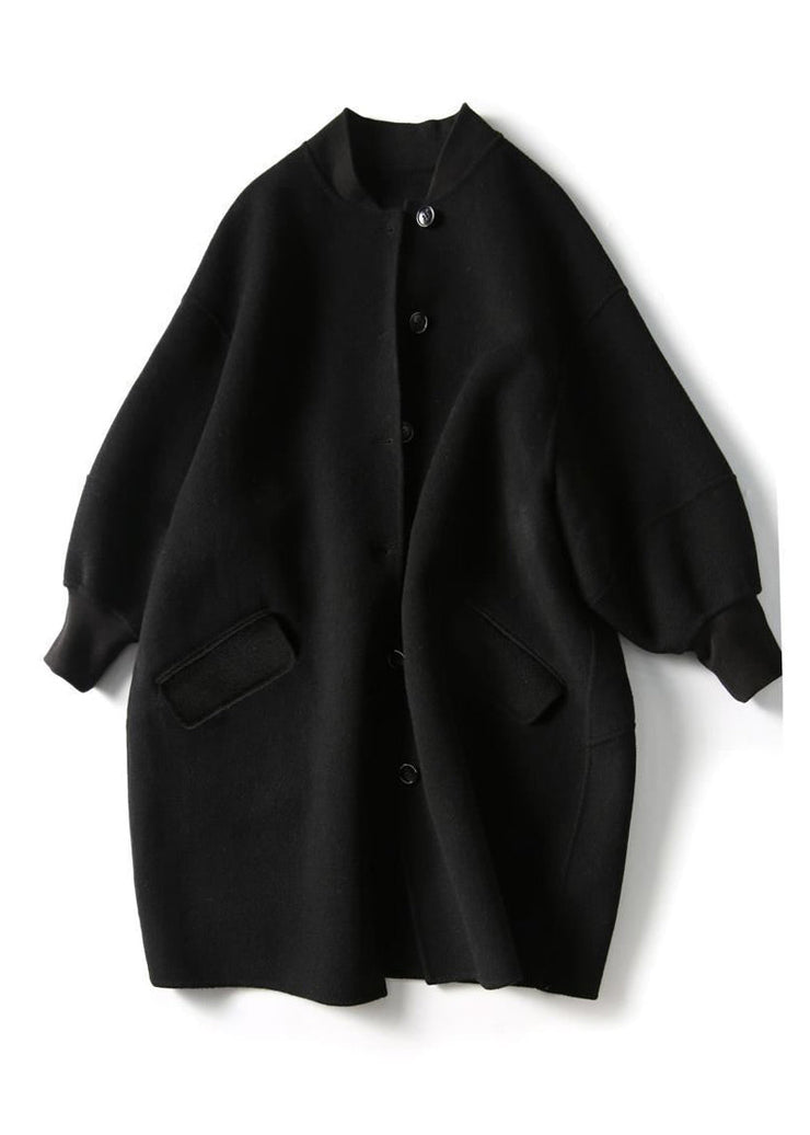 Casual Black Oversized Single Breasted Woolen Trench Fall