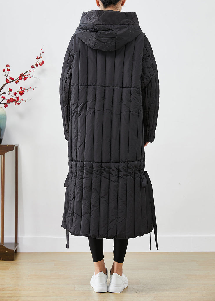 Casual Black Oversized Striped Fine Cotton Filled Puffers Jackets Winter