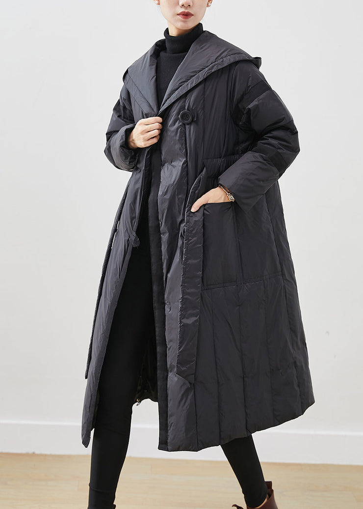 Casual Black Oversized Tie Waist Duck Down Down Coats Winter