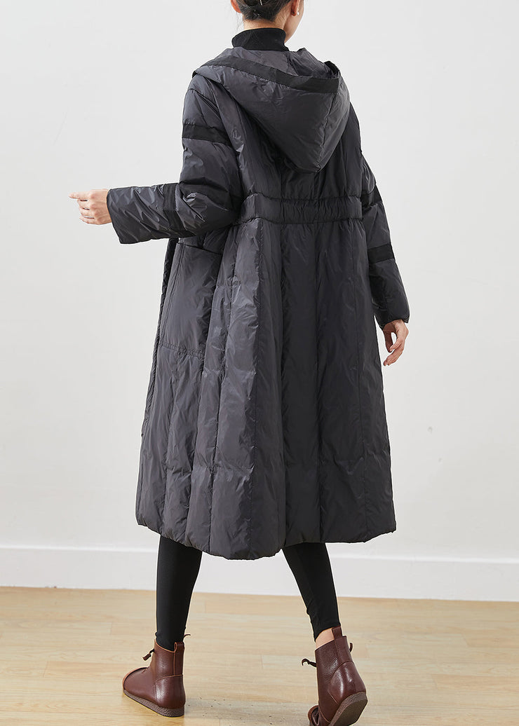 Casual Black Oversized Tie Waist Duck Down Down Coats Winter