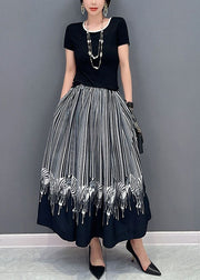 Casual Black Oversized Zebra Pattern Cotton Skirts Spring