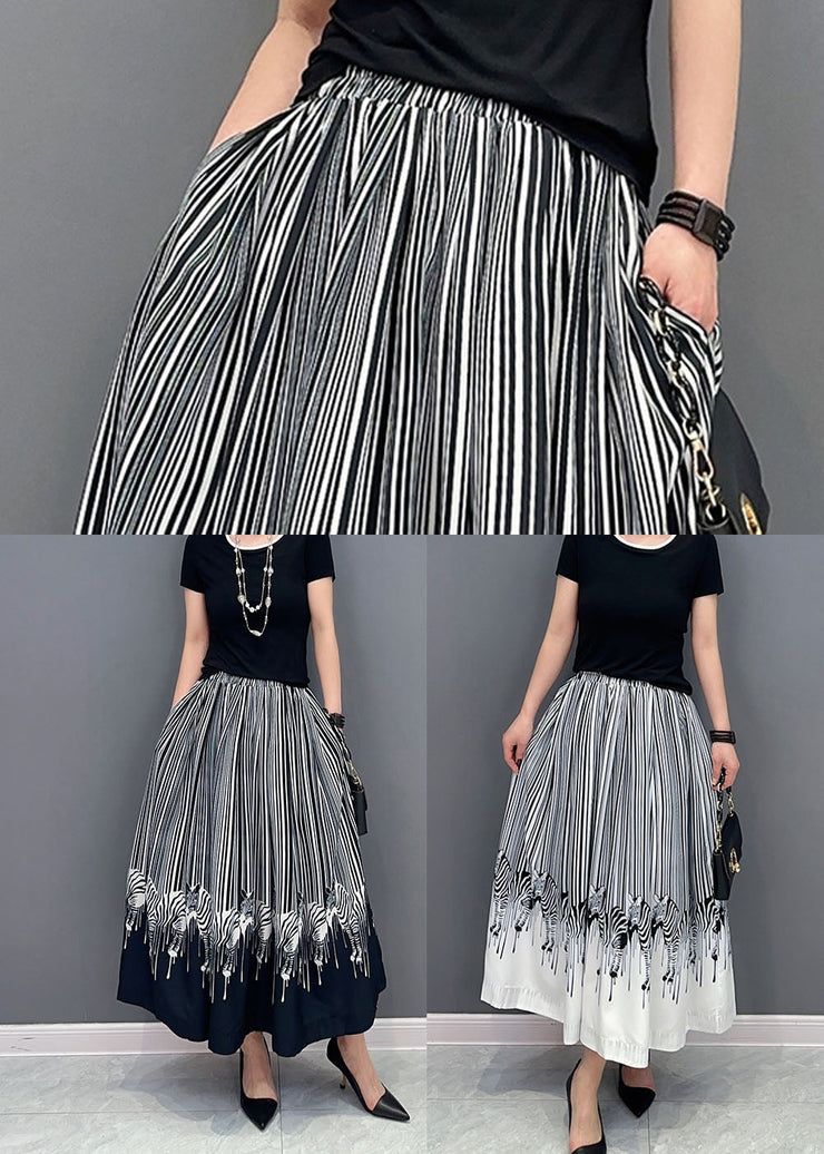 Casual Black Oversized Zebra Pattern Cotton Skirts Spring