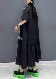 Casual Black Peter Pan Collar Patchwork Long Shirts Dresses Summer