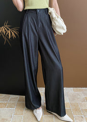 Casual Black Pockets Cotton Wide Leg Pants Summer