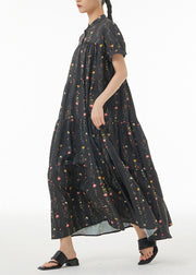 Casual Black Print Patchwork Wrinkled Cotton Maxi Dresses Summer