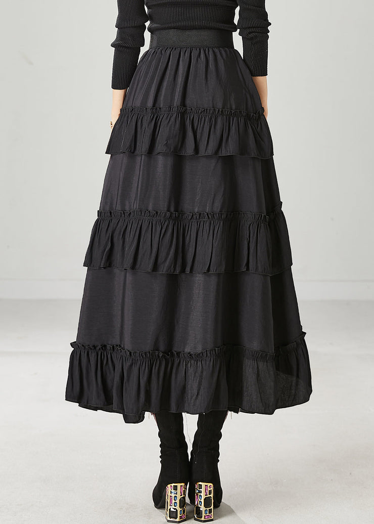 Casual Black Ruffled Exra Large Hem Cotton Skirt Spring