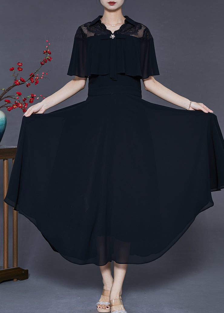 Casual Black Silm Fit Exra Large Hem Chiffon Dress Cloak Sleeves