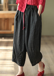 Casual Black Solid Pockets High Waist Linen Harem Pants