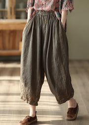 Casual Black Solid Pockets High Waist Linen Harem Pants