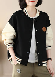 Casual Black Stand Collar Oversized Patchwork Cotton Coats Spring