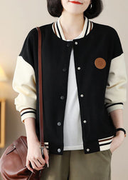 Casual Black Stand Collar Oversized Patchwork Cotton Coats Spring