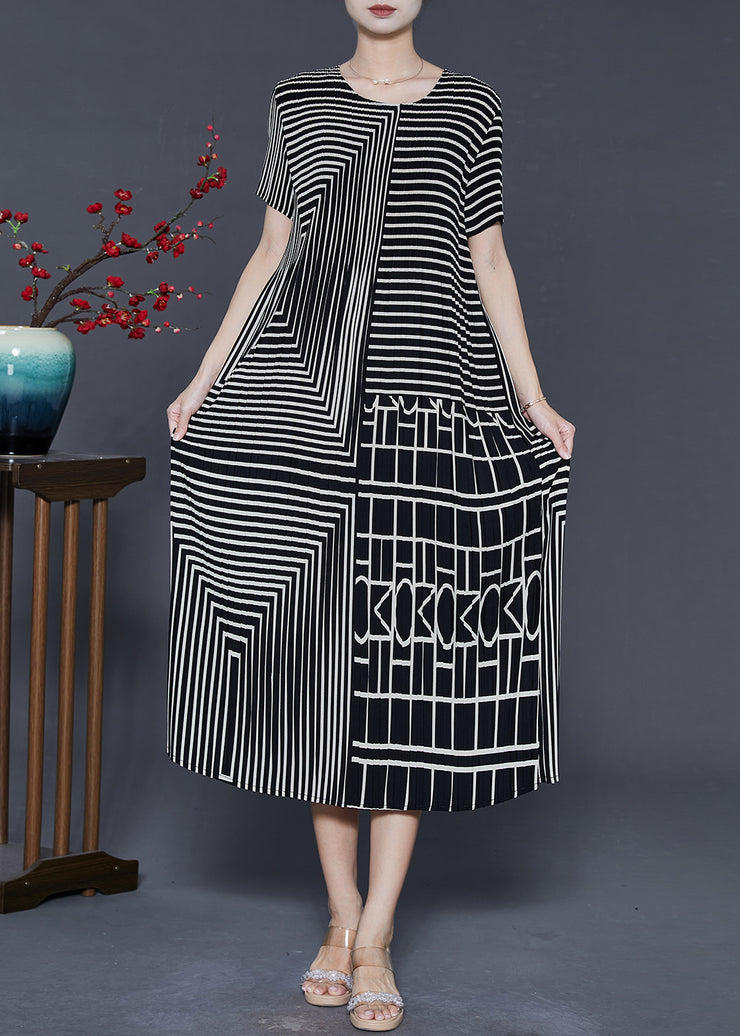 Casual Black Striped Wrinkled Chiffon Long Dresses Summer