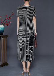 Casual Black Striped Wrinkled Chiffon Long Dresses Summer