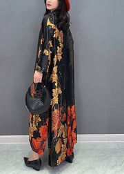 Casual Black V Neck Print Robe Dresses Summer