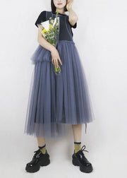 Casual Blue Asymmetrical Design Tulle Robe Dresses Long Smock Summer