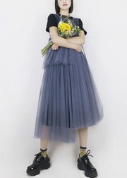 Casual Blue Asymmetrical Design Tulle Robe Dresses Long Smock Summer