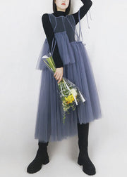 Casual Blue Asymmetrical Design Tulle Robe Dresses Long Smock Summer