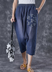 Casual Blue Oversized Patchwork Applique Denim Harem Pants Summer