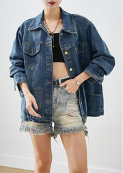 Casual Blue Oversized Patchwork Denim Coats Fall