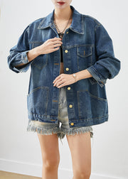 Casual Blue Oversized Patchwork Denim Coats Fall