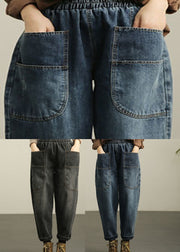 Casual Blue Pockets Denim Harem Pants Fall