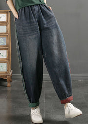 Casual Blue Pockets High Waist Beam Denim Pants Fall