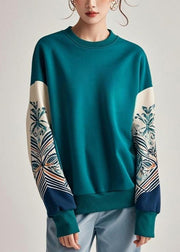 Casual Blue Print Patchwork Sweatshirts Fall