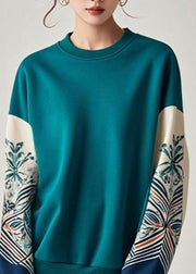 Casual Blue Print Patchwork Sweatshirts Fall