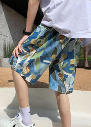 Casual Blue Print Pockets Cotton Summer Mens Shorts