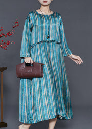 Casual Blue Ruffled Striped Cotton Dress Spring