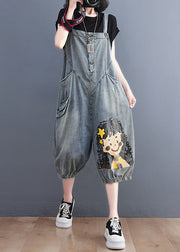 Casual Blue Slash Neck City Girl Denim Jumpsuit Summer