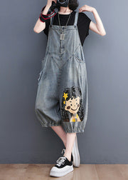 Casual Blue Slash Neck City Girl Denim Jumpsuit Summer