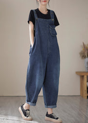 Casual Blue Slash Neck Patchwork Button Denim Jumpsuit Summer