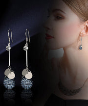 Casual Blue Sterling Silver Crystal Drop Earrings