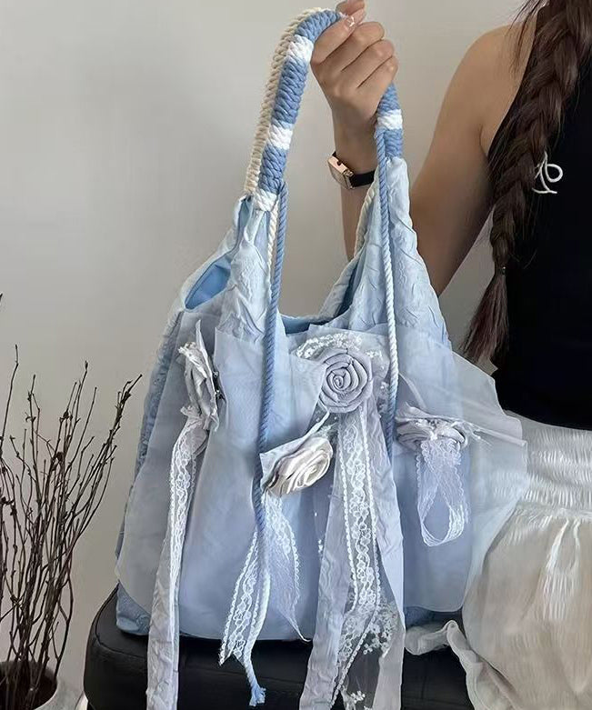 Casual Blue Tie Dye Floral Lace Satchel Handbag