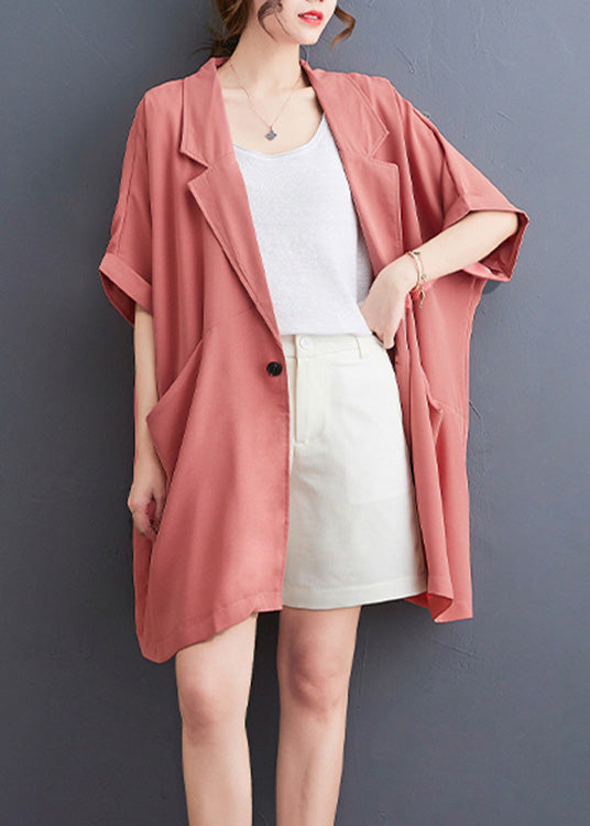 Casual Brick Red Peter Pan Collar Patchwork Button Chiffon Coats Summer