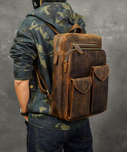 Casual Brown Calf Leather Original Design Man's Backpack Bag