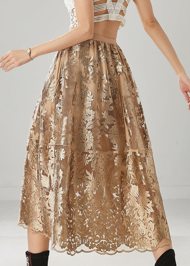 Casual Brown Embroidered Tulle A Line Skirts Spring