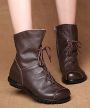 Casual Brown Splicing Lace Up Boots