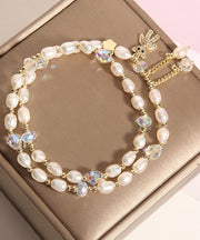 Casual Champagne Alloy Inlaid Pearl Gem Stone Little Bear Charm Bracelet