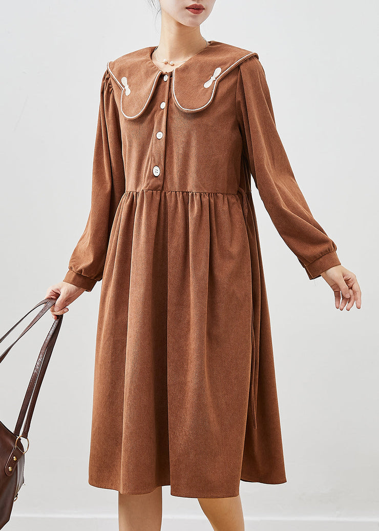 Casual Chocolate Oversized Butterfly Collar Corduroy Party Dress Fall