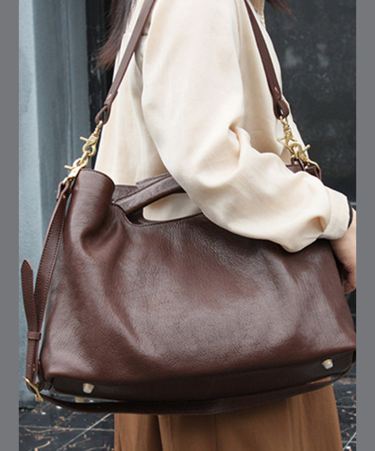 Casual Coffee Calf Leather Satchel Bag Handbag